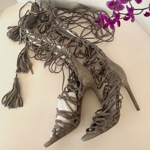 New ~ Jeffery Campbell ~ size 8.5 ~ Grey Suede ~ Lace up ~ Knee High